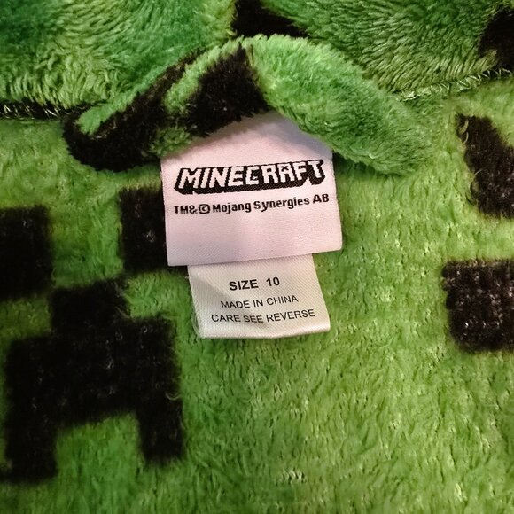 Minecraft CREEPER ROBE ~ Size 10 ~ Green Black Bathrobe Plush Fleece PJ ~ Mojang - Picture 6 of 10